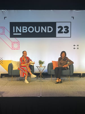 Ingunn Bjoru interviews Yamini Rangan HubSpot CEO at INBOUND 23 on stage