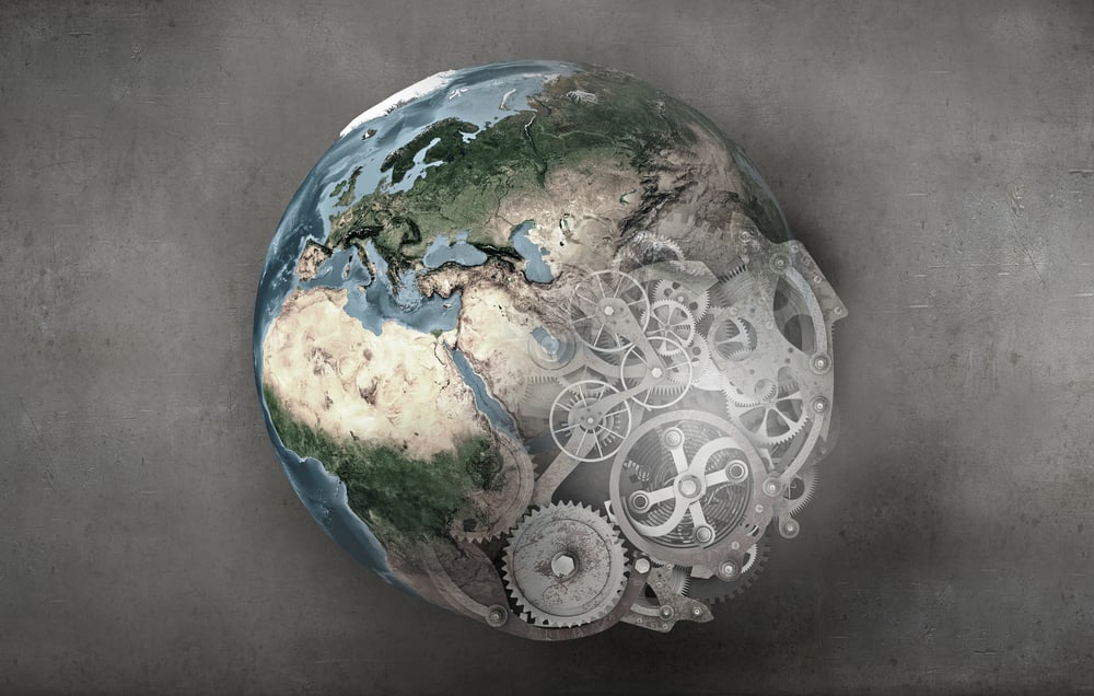 Earth planet made of gears. Elements of this image are furnished by NASA