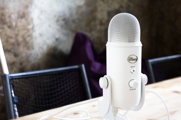 Microphone on a table ready for podcasts