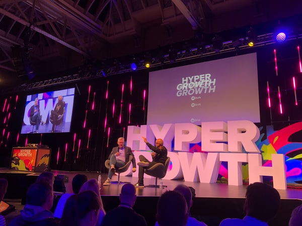 HubSpot CEO Brian Halligan and Drift Founder David Cancel on stage at HYPERGROWTH 19