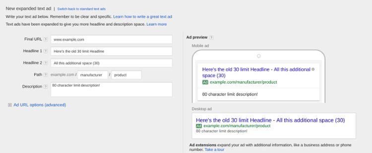 new format of adwords text ads