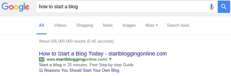 example of inbound ad in google search