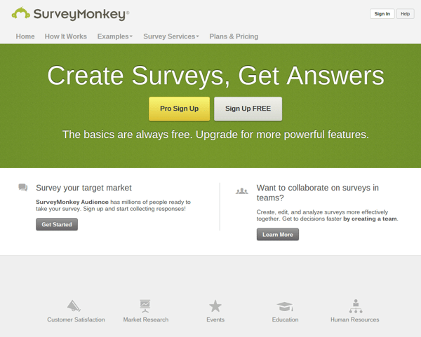 Survey Monkey homepage